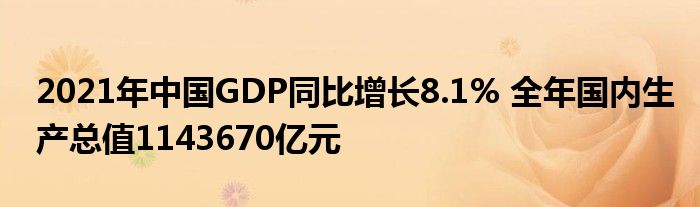 2021年中國GDP同比增長8.1% 全年國內(nèi)生產(chǎn)總值1143670億元