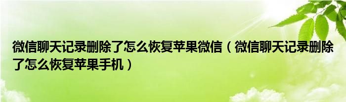 微信聊天記錄刪除了怎么恢復蘋果微信（微信聊天記錄刪除了怎么恢復蘋果手機）