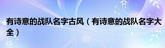 有詩意的戰(zhàn)隊(duì)名字古風(fēng)（有詩意的戰(zhàn)隊(duì)名字大全）