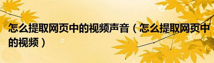 怎么提取網(wǎng)頁(yè)中的視頻聲音（怎么提取網(wǎng)頁(yè)中的視頻）