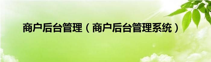 商戶后臺管理（商戶后臺管理系統(tǒng)）