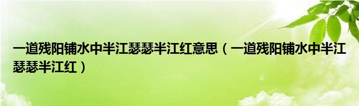 一道殘陽鋪水中半江瑟瑟半江紅意思（一道殘陽鋪水中半江瑟瑟半江紅）