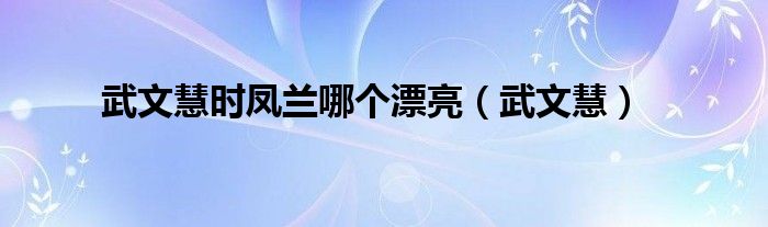 武文慧時鳳蘭哪個漂亮（武文慧）