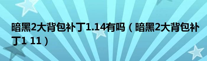 暗黑2大背包補(bǔ)丁1.14有嗎（暗黑2大背包補(bǔ)丁1 11）