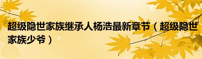 超級隱世家族繼承人楊浩最新章節(jié)（超級隱世家族少爺）