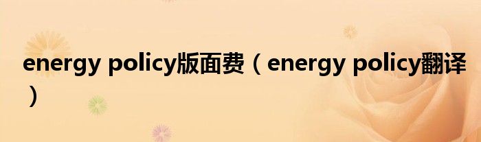 energy policy版面費(fèi)（energy policy翻譯）