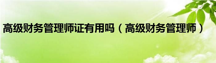 高級(jí)財(cái)務(wù)管理師證有用嗎（高級(jí)財(cái)務(wù)管理師）