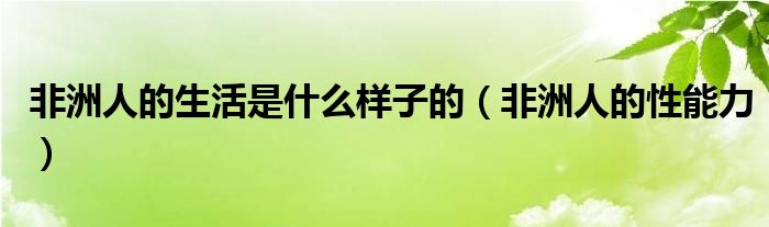 非洲人的生活是什么樣子的（非洲人的性能力）