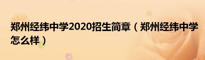 鄭州經(jīng)緯中學(xué)2020招生簡章（鄭州經(jīng)緯中學(xué)怎么樣）