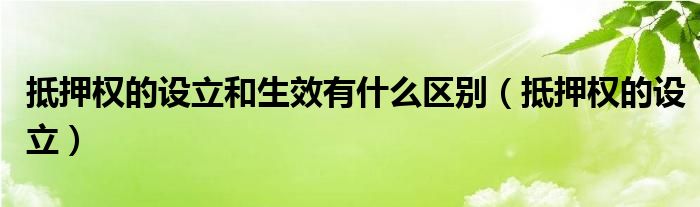 抵押權(quán)的設(shè)立和生效有什么區(qū)別（抵押權(quán)的設(shè)立）