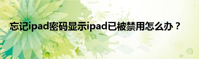 忘記ipad密碼顯示ipad已被禁用怎么辦？