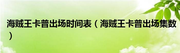 海賊王卡普出場時間表（海賊王卡普出場集數(shù)）