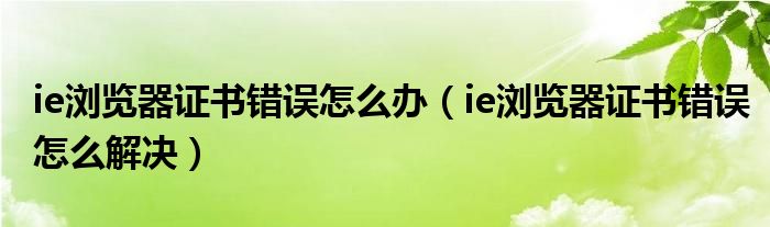 ie瀏覽器證書錯誤怎么辦（ie瀏覽器證書錯誤怎么解決）