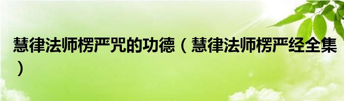 慧律法師楞嚴咒的功德（慧律法師楞嚴經(jīng)全集）