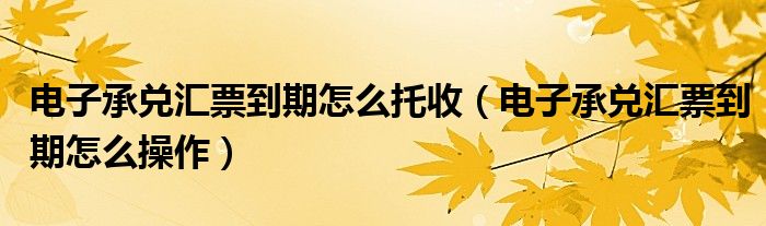 電子承兌匯票到期怎么托收（電子承兌匯票到期怎么操作）