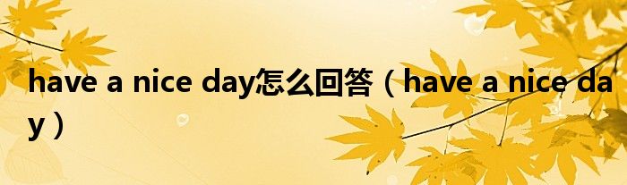 have a nice day怎么回答（have a nice day）