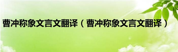 曹沖稱象文言文翻譯（曹沖稱象文言文翻譯）