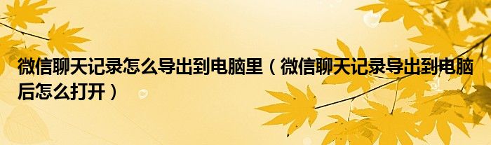 微信聊天記錄怎么導(dǎo)出到電腦里（微信聊天記錄導(dǎo)出到電腦后怎么打開）