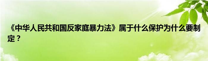 《中華人民共和國(guó)反家庭暴力法》屬于什么保護(hù)為什么要制定？