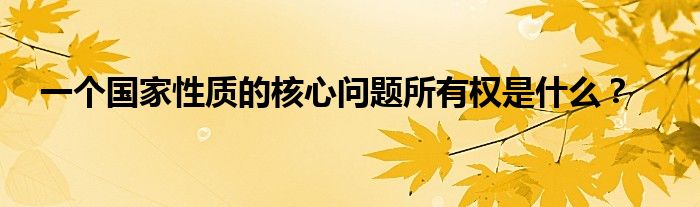 一個(gè)國家性質(zhì)的核心問題所有權(quán)是什么？