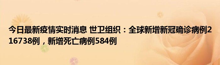 今日最新疫情實時消息 世衛(wèi)組織：全球新增新冠確診病例216738例，新增死亡病例584例