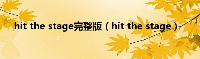 hit the stage完整版（hit the stage）