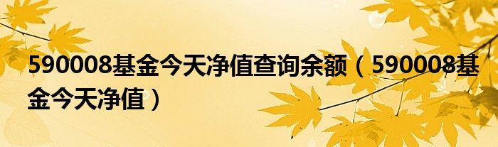 590008基金今天凈值查詢余額（590008基金今天凈值）