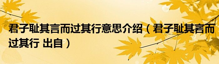 君子恥其言而過其行意思介紹（君子恥其言而過其行 出自）