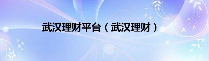 武漢理財平臺（武漢理財）