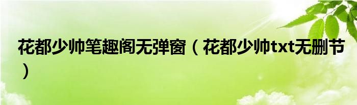 花都少帥筆趣閣無(wú)彈窗（花都少帥txt無(wú)刪節(jié)）