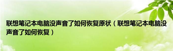 聯(lián)想筆記本電腦沒(méi)聲音了如何恢復(fù)原狀（聯(lián)想筆記本電腦沒(méi)聲音了如何恢復(fù)）