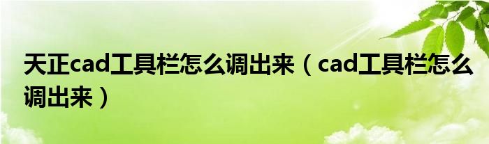 天正cad工具欄怎么調(diào)出來(lái)（cad工具欄怎么調(diào)出來(lái)）