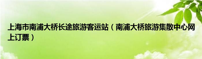 上海市南浦大橋長途旅游客運站（南浦大橋旅游集散中心網(wǎng)上訂票）