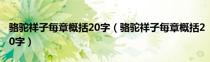 駱駝祥子每章概括20字（駱駝祥子每章概括20字）