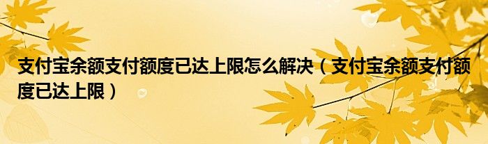 支付寶余額支付額度已達(dá)上限怎么解決（支付寶余額支付額度已達(dá)上限）