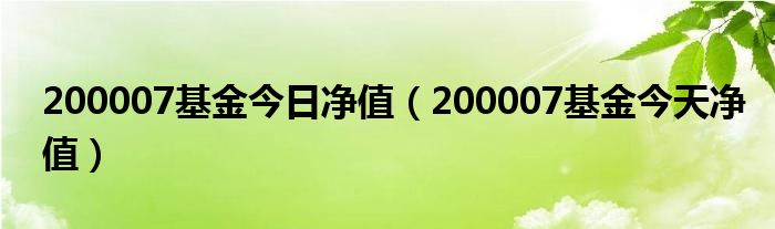 200007基金今日凈值（200007基金今天凈值）