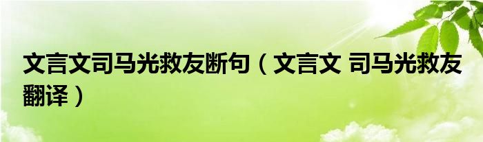 文言文司馬光救友斷句（文言文 司馬光救友 翻譯）