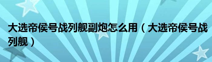 大選帝侯號戰(zhàn)列艦副炮怎么用（大選帝侯號戰(zhàn)列艦）