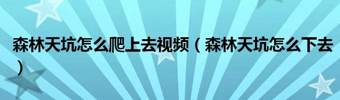 森林天坑怎么爬上去視頻（森林天坑怎么下去）