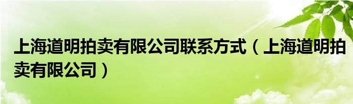 上海道明拍賣有限公司聯(lián)系方式（上海道明拍賣有限公司）