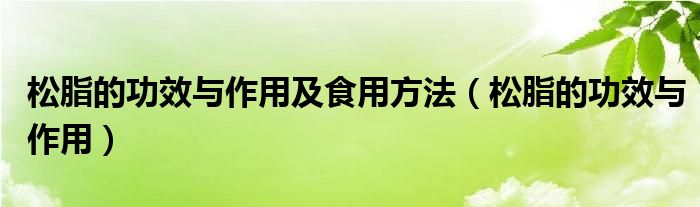 松脂的功效與作用及食用方法（松脂的功效與作用）