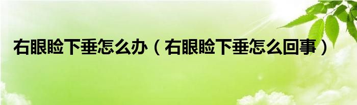 右眼瞼下垂怎么辦（右眼瞼下垂怎么回事）