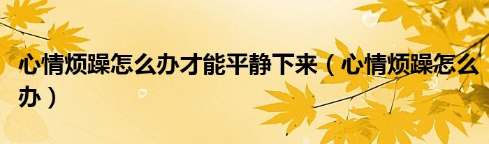 心情煩躁怎么辦才能平靜下來（心情煩躁怎么辦）