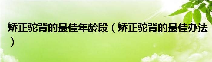 矯正駝背的最佳年齡段（矯正駝背的最佳辦法）