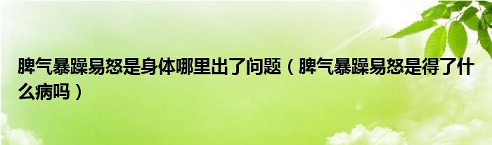 脾氣暴躁易怒是身體哪里出了問題（脾氣暴躁易怒是得了什么病嗎）