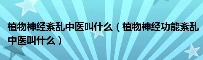 植物神經(jīng)紊亂中醫(yī)叫什么（植物神經(jīng)功能紊亂中醫(yī)叫什么）