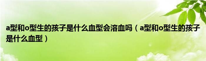 a型和o型生的孩子是什么血型會溶血嗎（a型和o型生的孩子是什么血型）