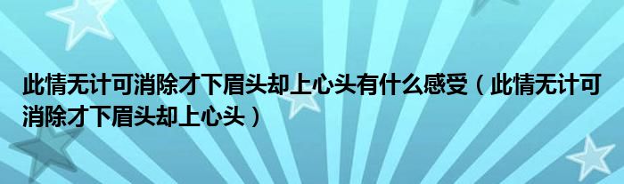 此情無計(jì)可消除才下眉頭卻上心頭有什么感受（此情無計(jì)可消除才下眉頭卻上心頭）