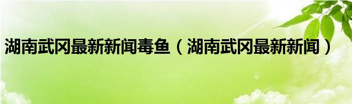 湖南武岡最新新聞毒魚（湖南武岡最新新聞）