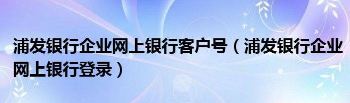 浦發(fā)銀行企業(yè)網(wǎng)上銀行客戶號（浦發(fā)銀行企業(yè)網(wǎng)上銀行登錄）